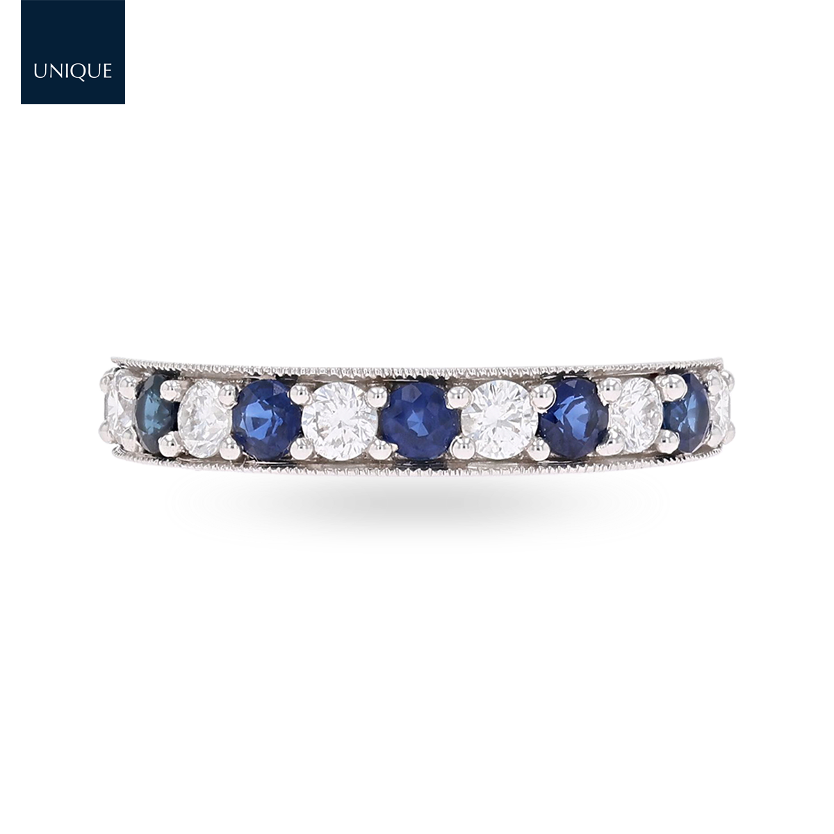 18ct White Gold 0.54cts Diamond & Sapphire Mille-Grain Set Eternity Ring