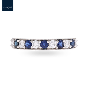 18ct White Gold 0.54cts Diamond & Sapphire Mille-Grain Set Eternity Ring