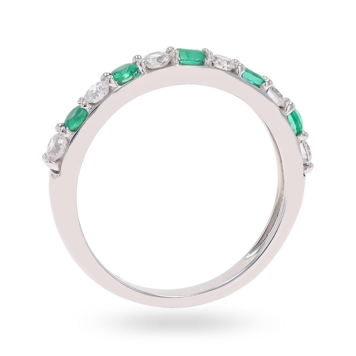 18ct White Gold Emerald & 0.41cts Diamond Claw Set Eternity Ring