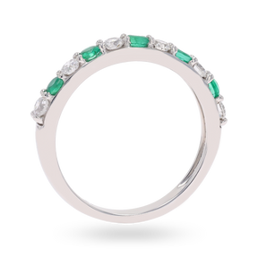 18ct White Gold Emerald & 0.41cts Diamond Claw Set Eternity Ring