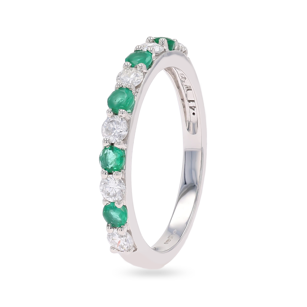 18ct White Gold Emerald & 0.41cts Diamond Claw Set Eternity Ring