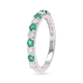 18ct White Gold Emerald & 0.41cts Diamond Claw Set Eternity Ring