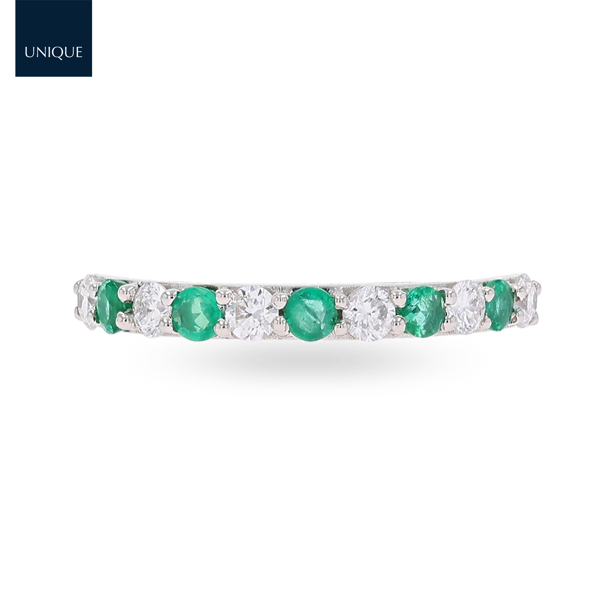 18ct White Gold Emerald & 0.41cts Diamond Claw Set Eternity Ring