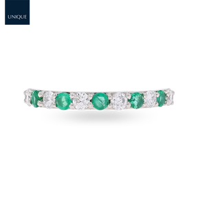 18ct White Gold Emerald & 0.41cts Diamond Claw Set Eternity Ring