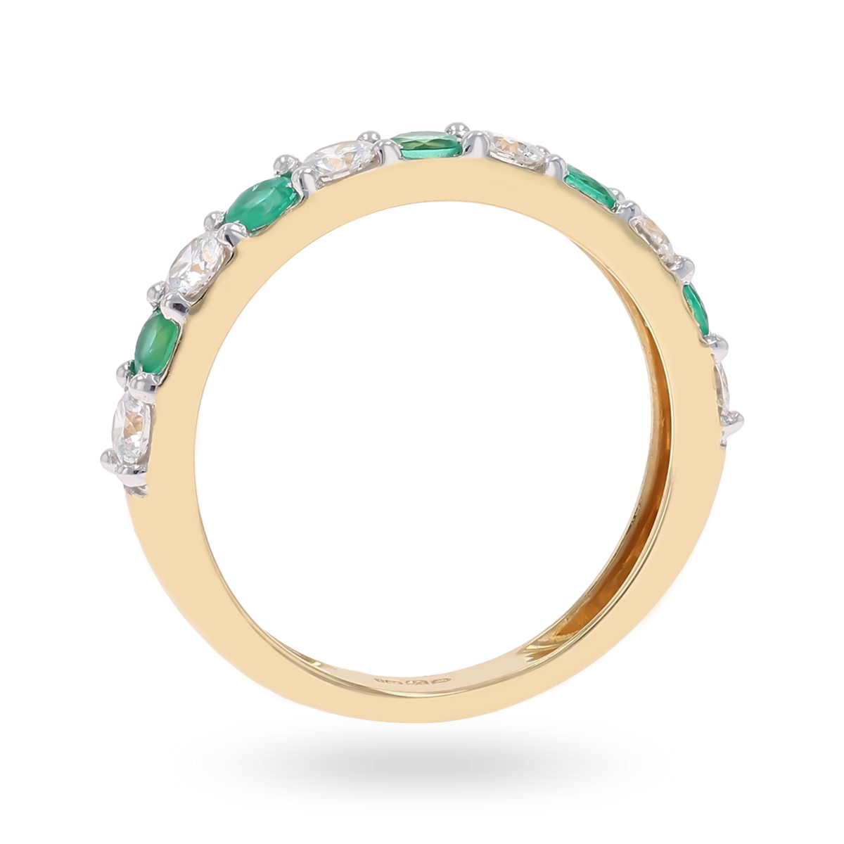 18ct Yellow Gold 0.54cts Diamond & Emerald Claw Set Eternity Ring