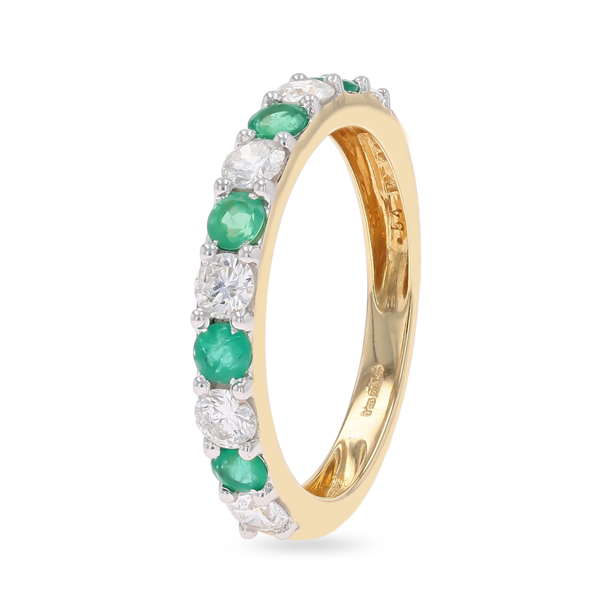 18ct Yellow Gold 0.54cts Diamond & Emerald Claw Set Eternity Ring