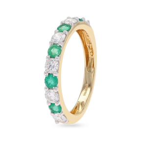 18ct Yellow Gold 0.54cts Diamond & Emerald Claw Set Eternity Ring