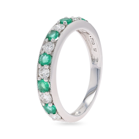 18ct White Gold 0.54cts Diamond & Emerald Mille-Grain Set Eternity Ring