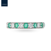 18ct White Gold 0.54cts Diamond & Emerald Mille-Grain Set Eternity Ring