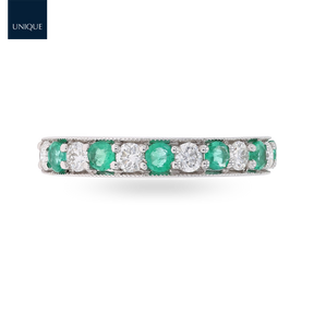 18ct White Gold 0.54cts Diamond & Emerald Mille-Grain Set Eternity Ring