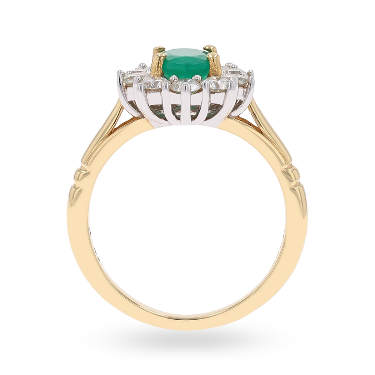 18ct Yellow Gold Oval Shaped Emerald & Diamond Cluster Ring