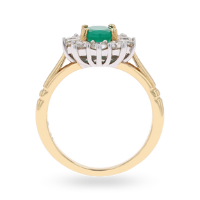 18ct Yellow Gold Oval Shaped Emerald & Diamond Cluster Ring