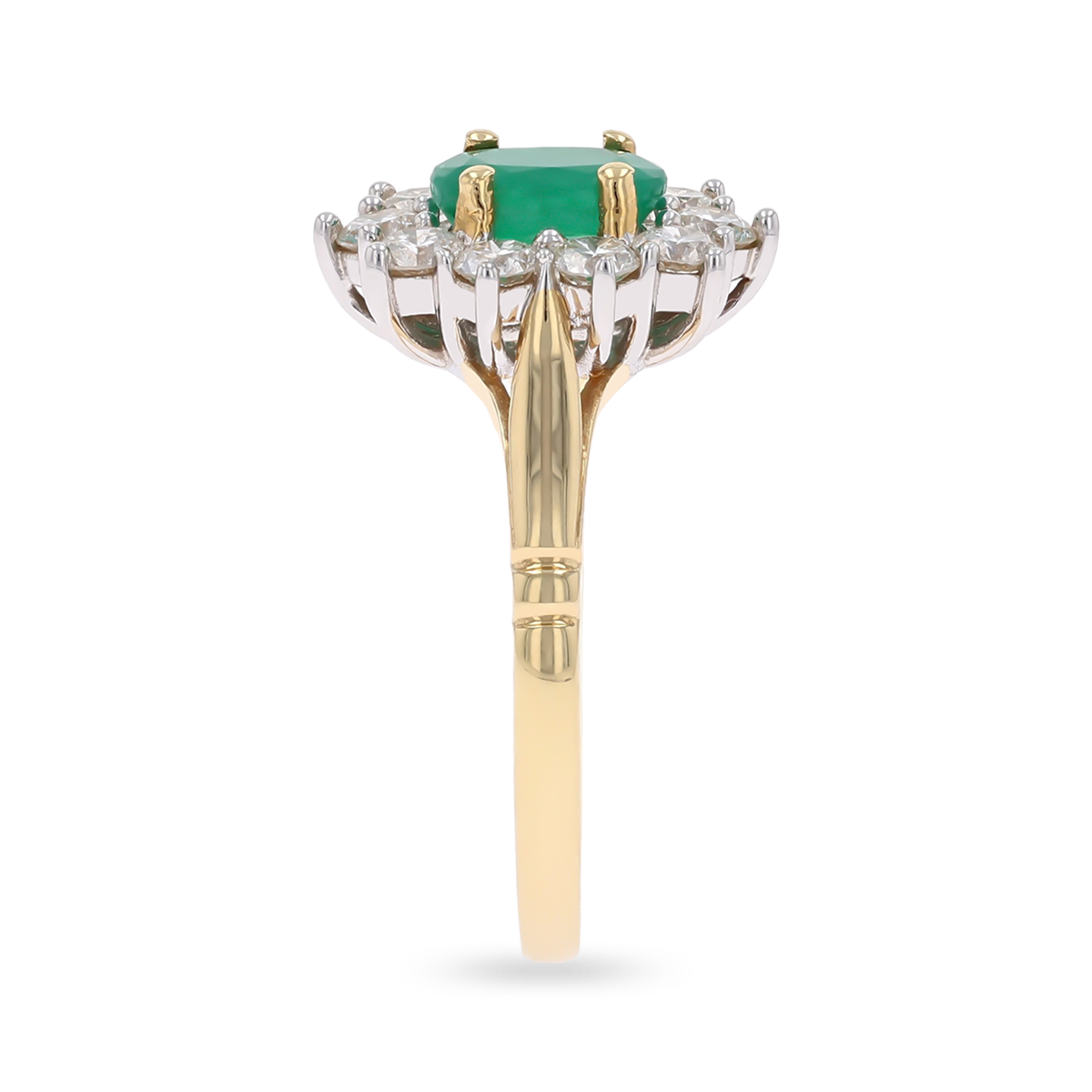 18ct Yellow Gold Oval Shaped Emerald & Diamond Cluster Ring