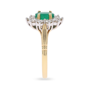 18ct Yellow Gold Oval Shaped Emerald & Diamond Cluster Ring