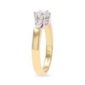 18ct Yellow Gold Round Brilliant & Pear Cut 0.77ct Diamond Trilogy Ring