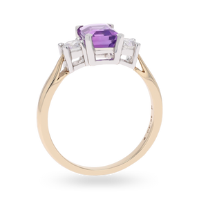 9ct Yellow Gold Amethyst & Diamond Trilogy Ring