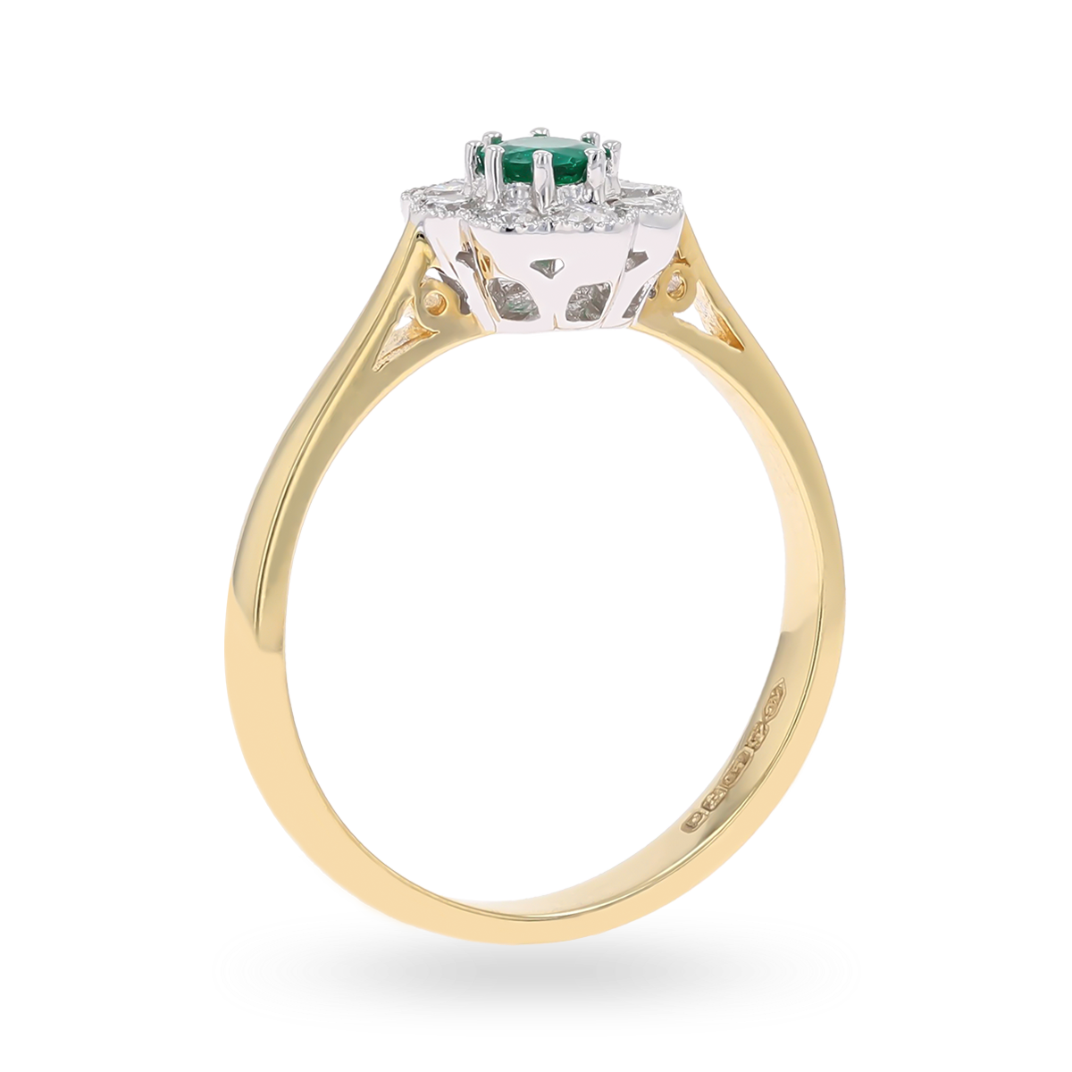 18ct Yellow Gold Emerald & Diamond Flower Cluster Ring