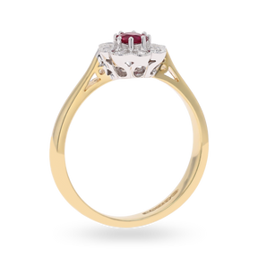 18ct Yellow Gold Ruby & Diamond Flower Cluster Ring