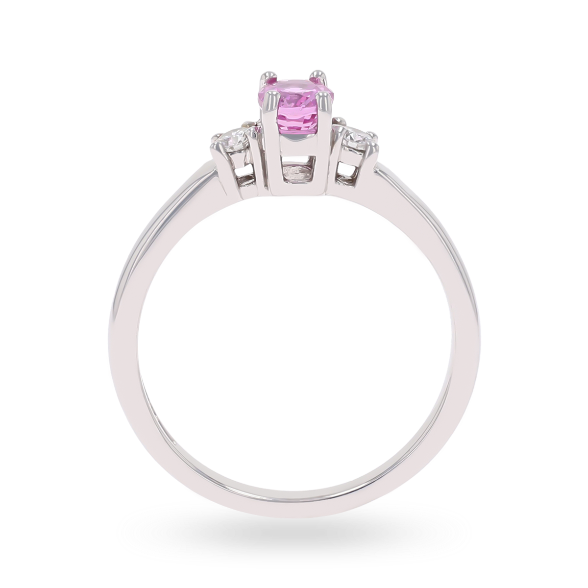 18ct White Gold Pink Sapphire & Diamond Trilogy Ring