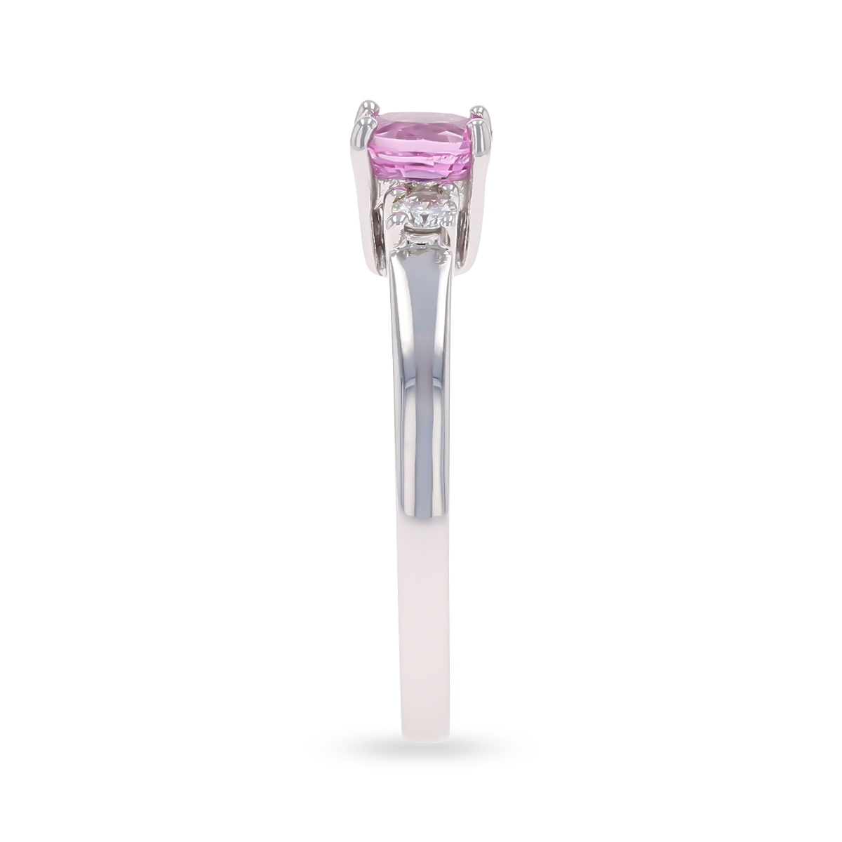 18ct White Gold Pink Sapphire & Diamond Trilogy Ring
