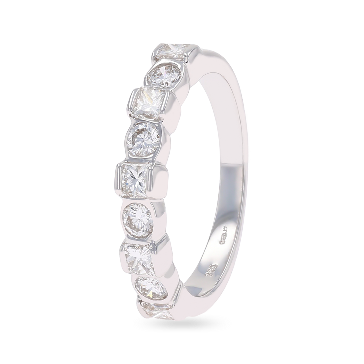 18ct White Gold Princess & Round Brilliant Cut 0.70ct Diamond Eternity Ring