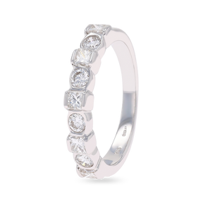 18ct White Gold Princess & Round Brilliant Cut 0.70ct Diamond Eternity Ring