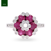 18ct White Gold Ruby & Diamond Cluster With Diamond Set Shoulders Ring