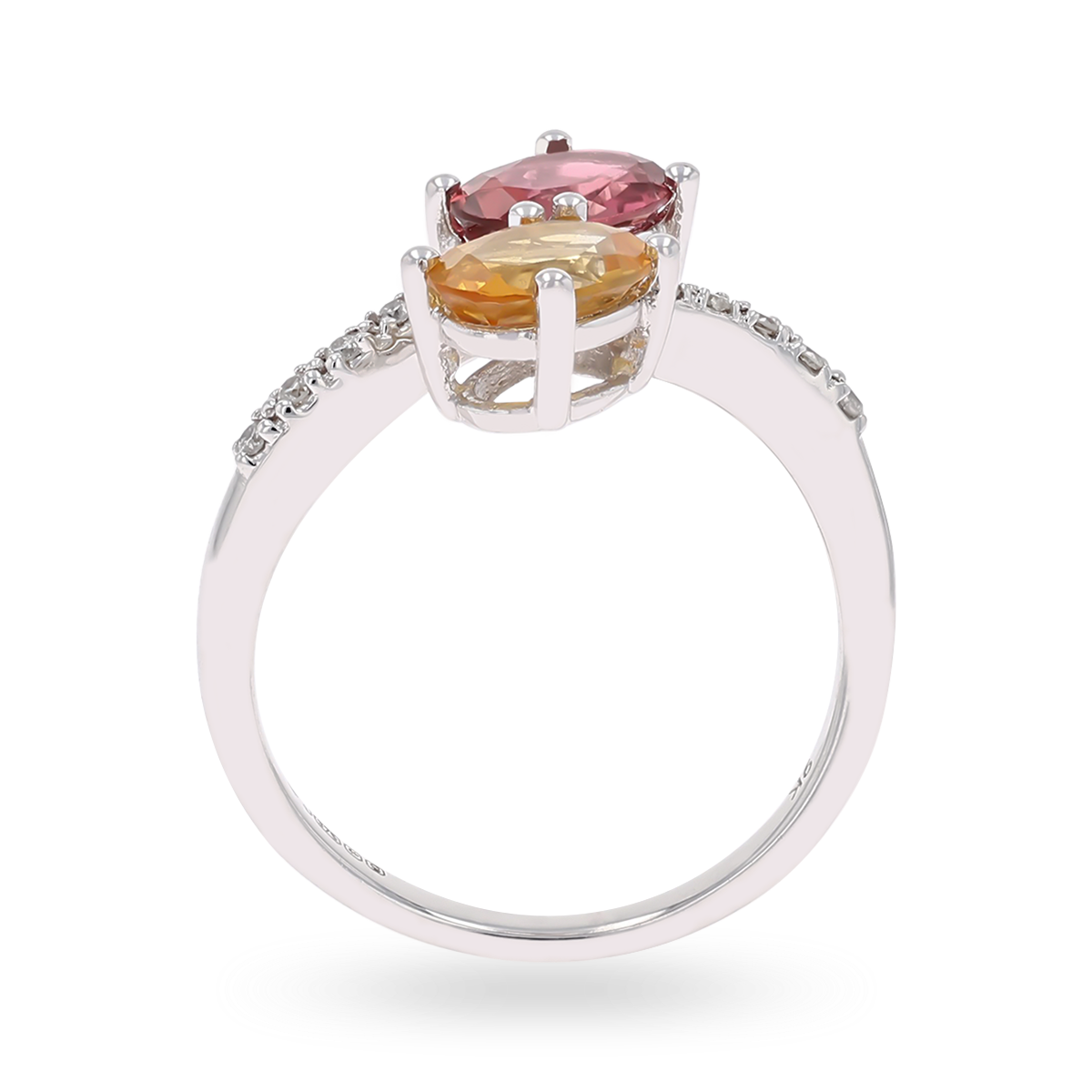 9ct White Gold Pink Tourmaline, Citrine & Diamond Toi et Moi Ring