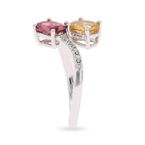 9ct White Gold Pink Tourmaline Citrine Diamond Toi et Moi Ring