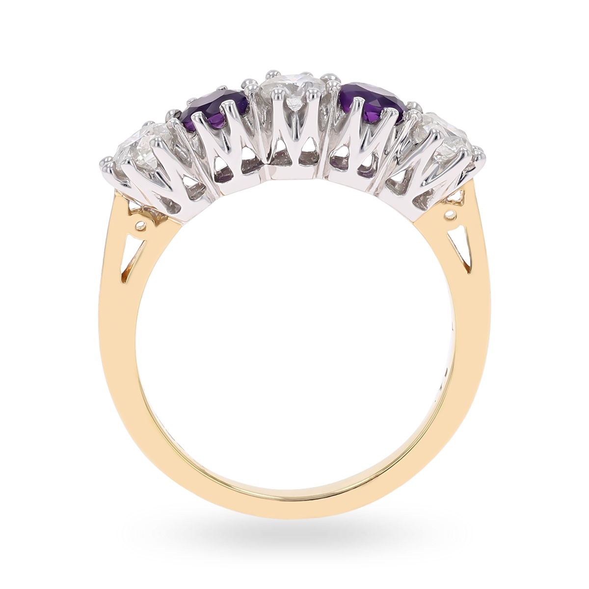 18ct Yellow Gold 0.75cts Diamond & Amethyst Claw Set Ring