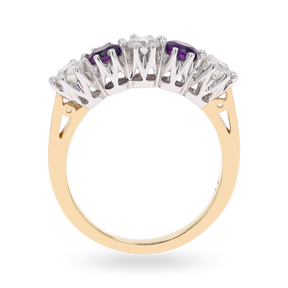 18ct Yellow Gold 0.75cts Diamond & Amethyst Claw Set Ring