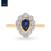 18ct Yellow Gold Pear Shaped Sapphire & Diamond Cluster Ring