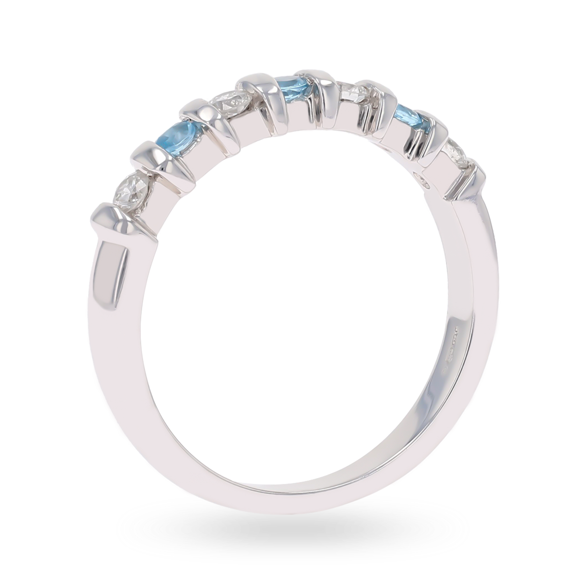 9ct White Gold Blue Topaz & 0.23cts Diamond Bar Set Eternity Ring