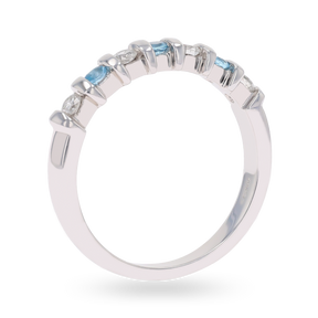 9ct White Gold Blue Topaz & 0.23cts Diamond Bar Set Eternity Ring