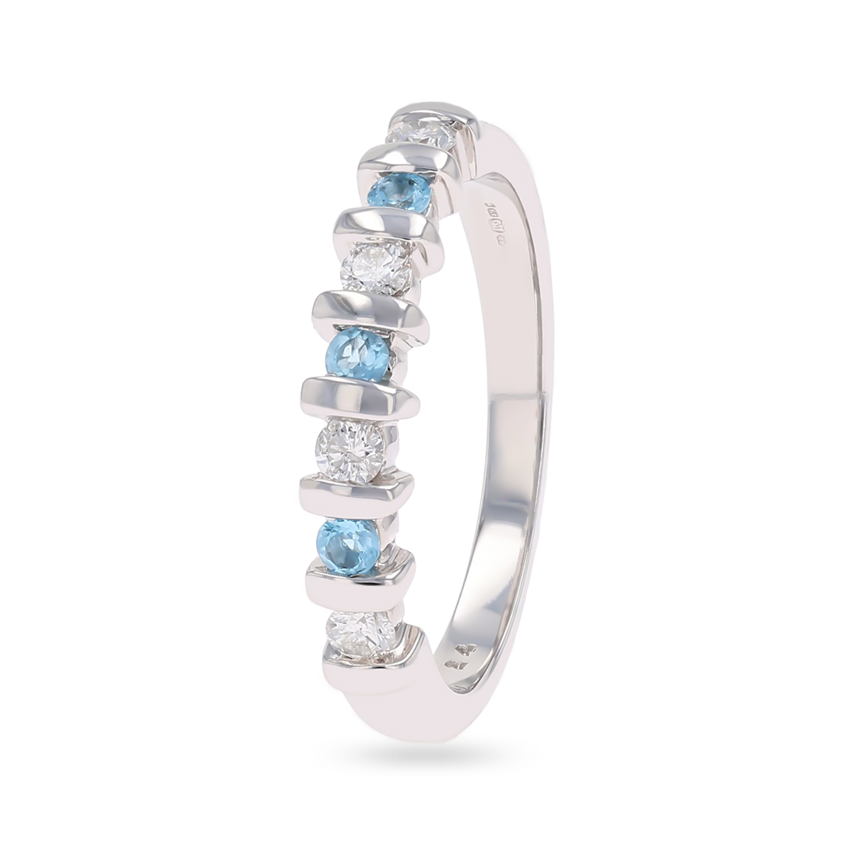 9ct White Gold Blue Topaz & 0.23cts Diamond Bar Set Eternity Ring