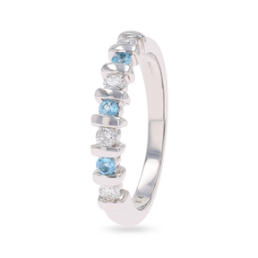 9ct White Gold Blue Topaz & 0.23cts Diamond Bar Set Eternity Ring