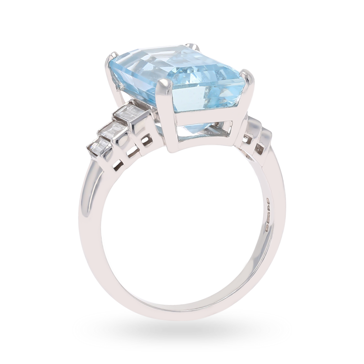 18ct White Gold Aquamarine with Diamond Set Shoulders Cocktail Ring