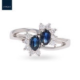 18ct White Gold Sapphire & Diamond Toi et Moi Cluster Ring