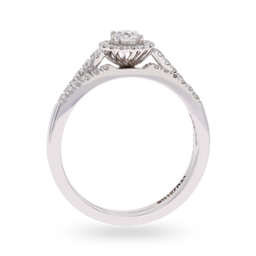 18ct White Gold Round Brilliant Cut 0.41ct Diamond Halo Suite Ring