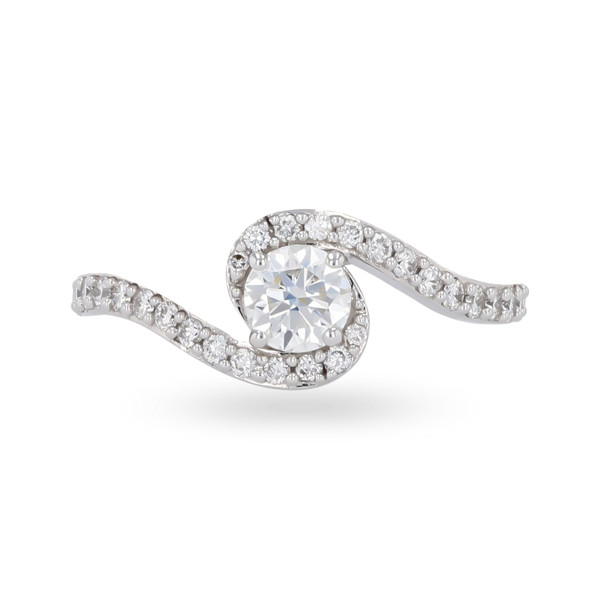 18ct White Gold Round Brilliant Cut Diamond Twist Solitaire Engagement Ring