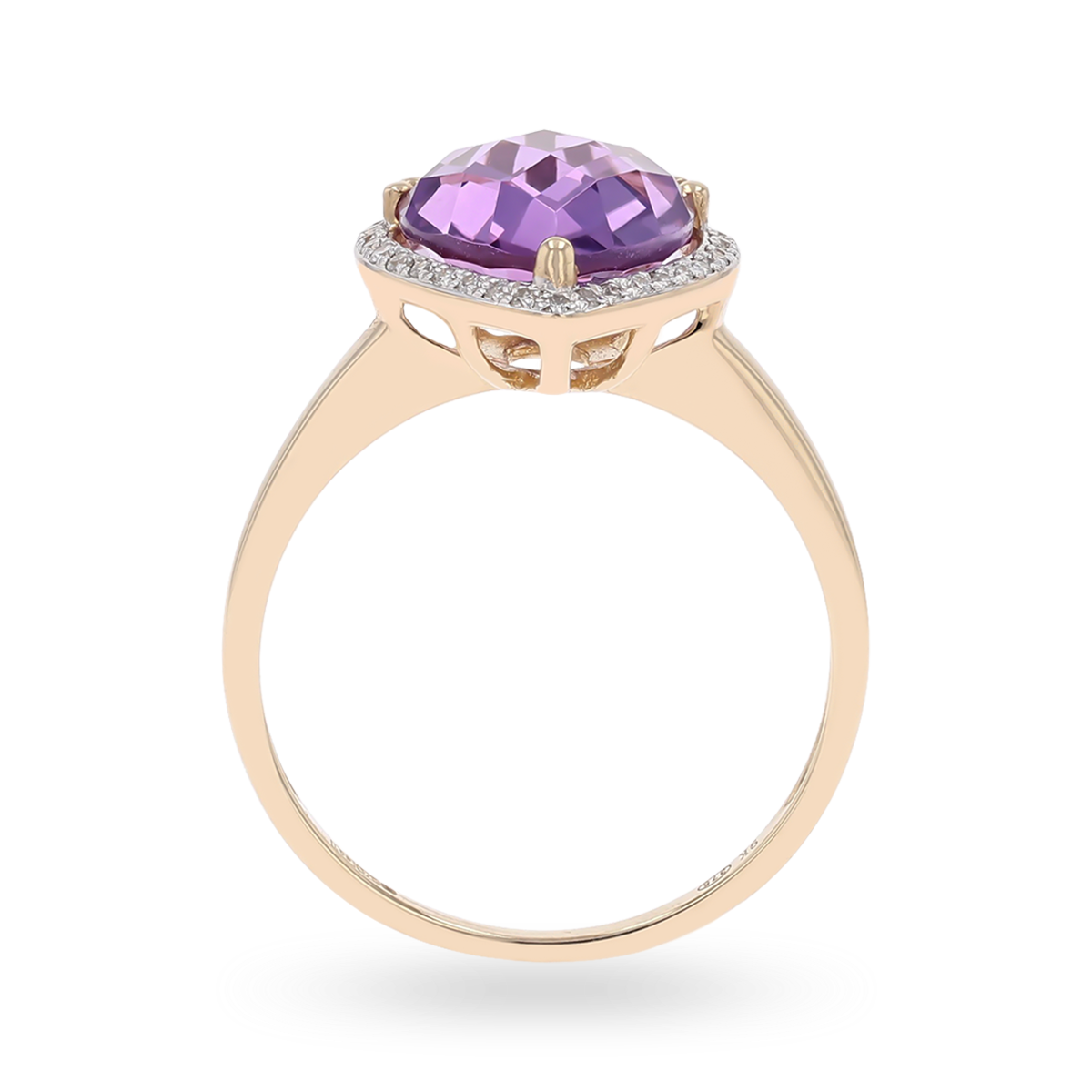 9ct Yellow Gold Pear Shaped Amethyst & Diamond Cocktail Ring