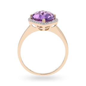 9ct Yellow Gold Pear Shaped Amethyst & Diamond Cocktail Ring