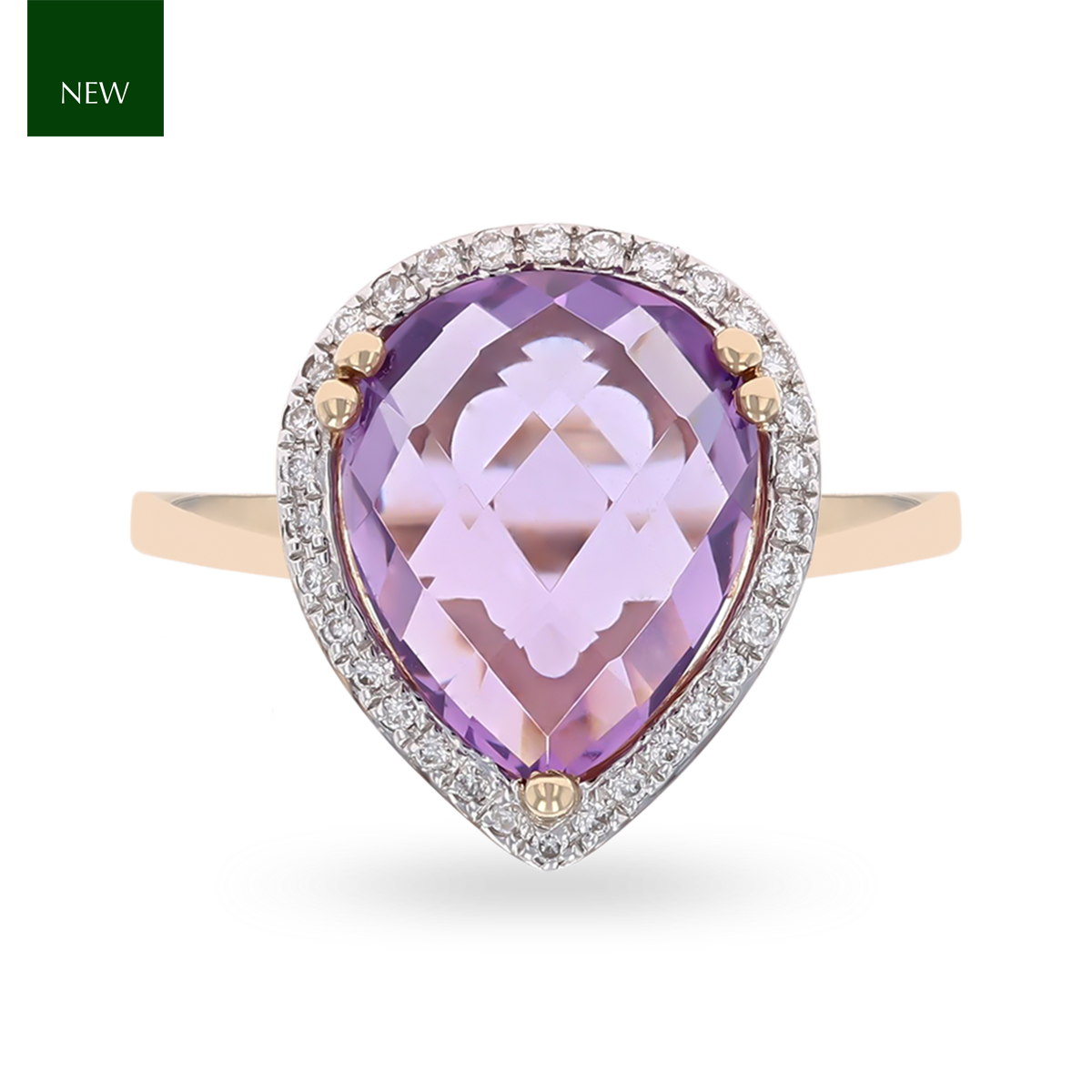 9ct Yellow Gold Pear Shaped Amethyst & Diamond Cocktail Ring