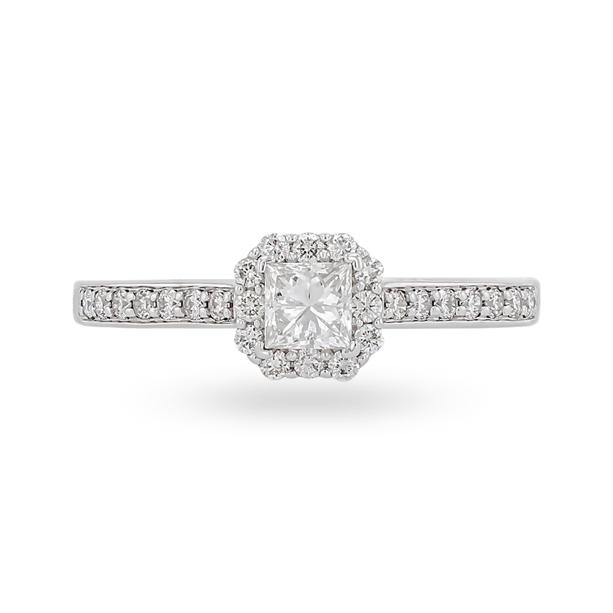 9ct White Gold Princess Cut Diamond Halo Solitaire Engagement Ring