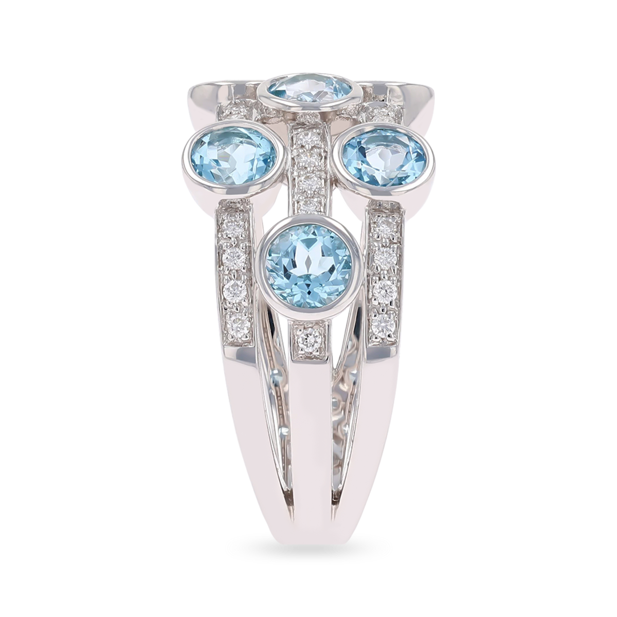 9ct White Gold Blue Topaz & Diamond Bubble Ring