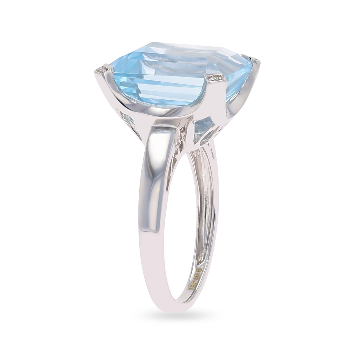 9ct White Gold Emerald Cut Blue Topaz & Diamond Cocktail Ring