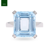 9ct White Gold Emerald Cut Blue Topaz & Diamond Cocktail Ring