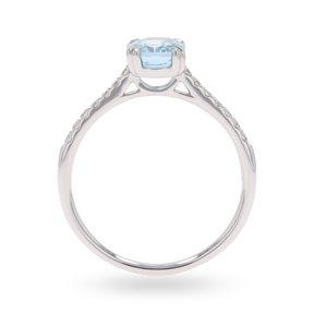 9ct White Gold Oval Cut Aquamarine & Diamond Solitaire Ring