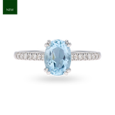 9ct White Gold Oval Cut Aquamarine & Diamond Solitaire Ring