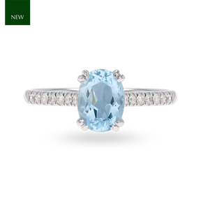 9ct White Gold Oval Cut Aquamarine & Diamond Solitaire Ring